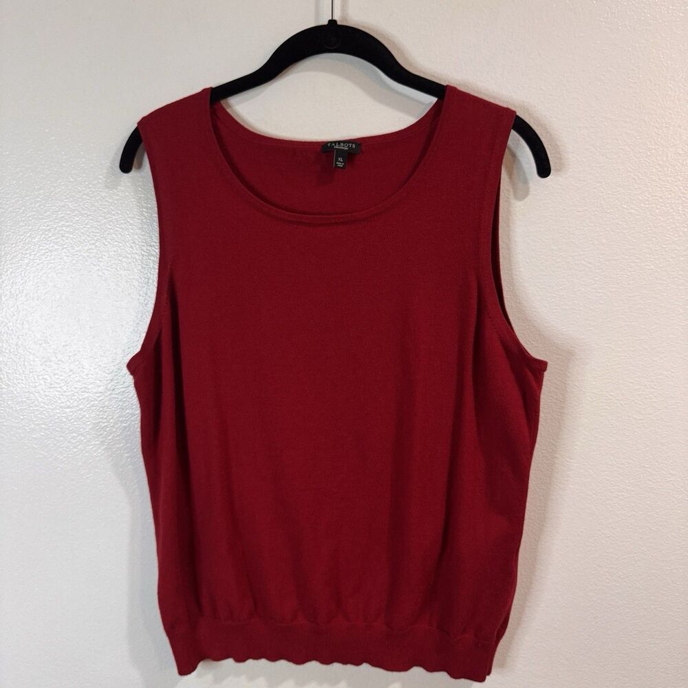 Talbots Tank Top Sweater Shirt XL Red Stretch Knit Sleeveless Classic Holiday